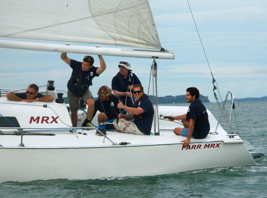 Lloyd Stevenson's crew, with one of their apprentices on the helm, won the Teamwork Trophy. - 2014 NZ Marine Industry Sailing Challenge © Tom Macky
